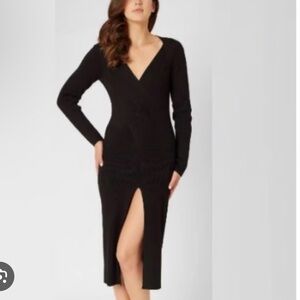 Adrienne Landau Twisted Ribbed Black Long Sleeve Dress